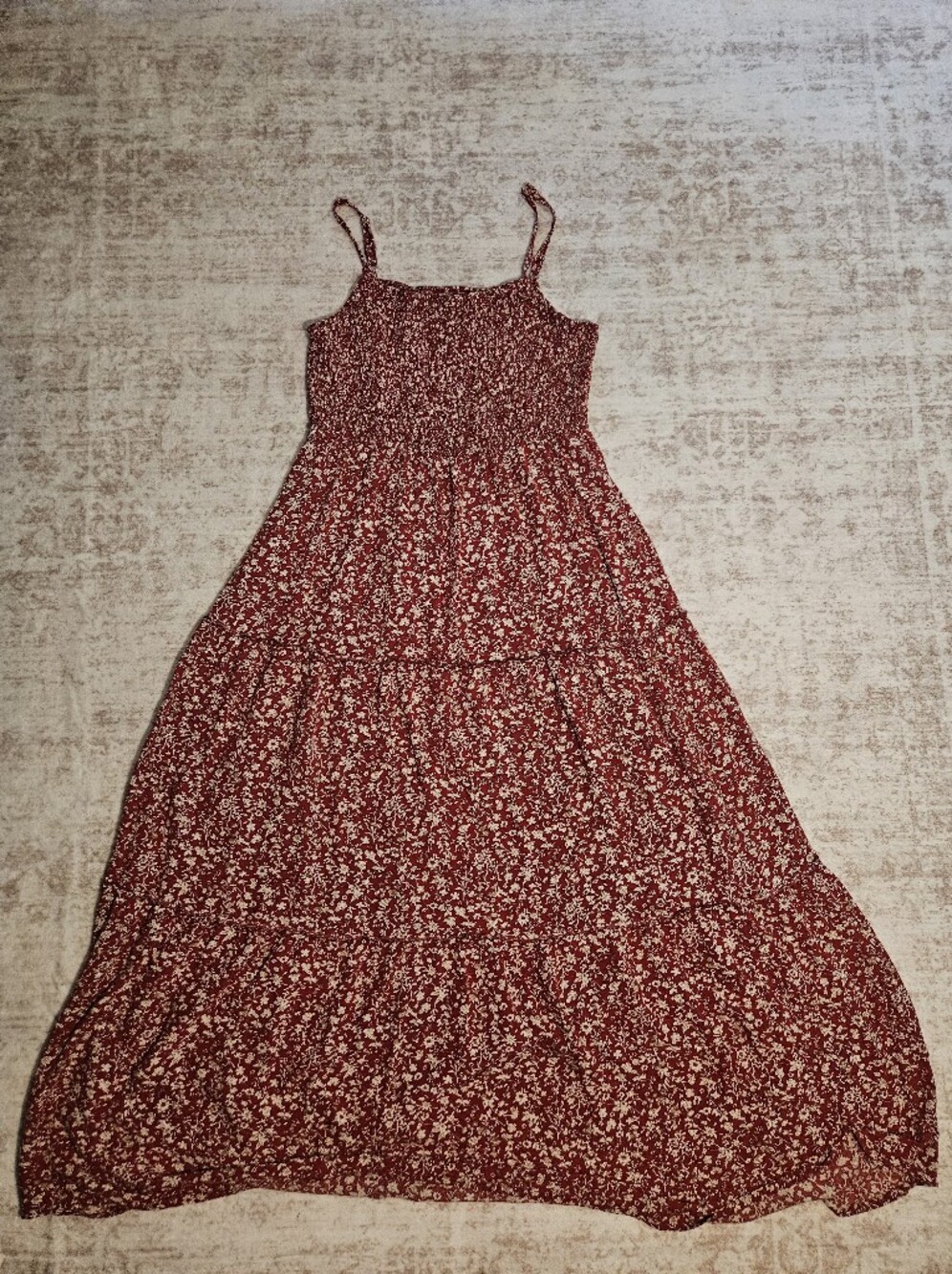 Floral Smocked Red Maxi Dress with Spaghetti Straps
